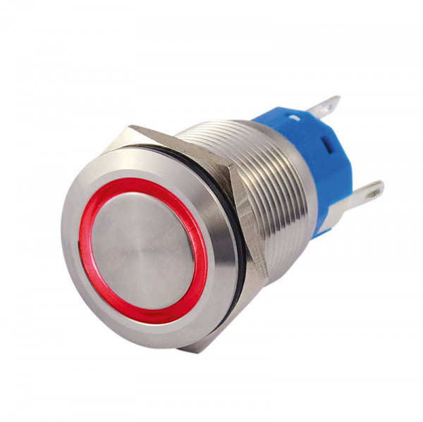 Metalltaster 19 mm mit Ringbel. rot 1 x Schliesser, 1 x Öffner BLANKO