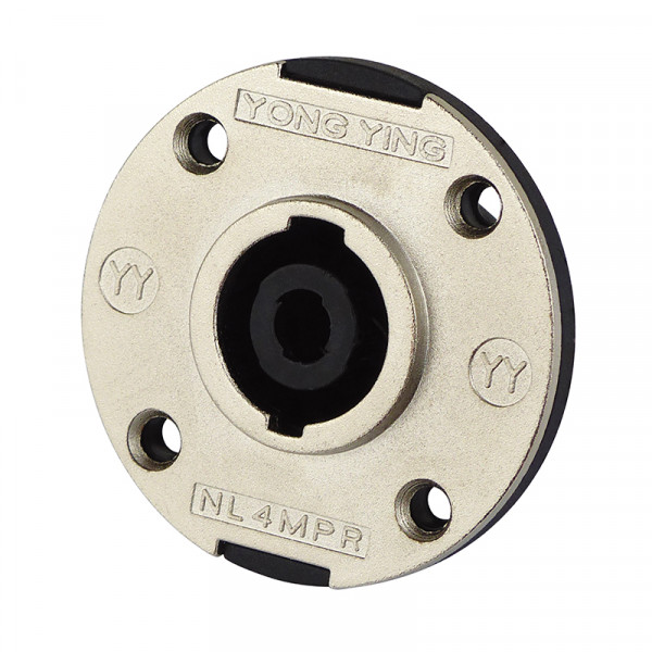PA LS Einbaubuchse 4 Pins BLANKO rund mit Aluminiumblende