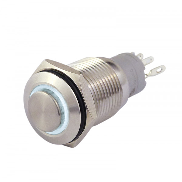 Metalltaster 16 mm mit Ringbel. weiss 1 x Schliesser, 1 x Öffner BLANKO