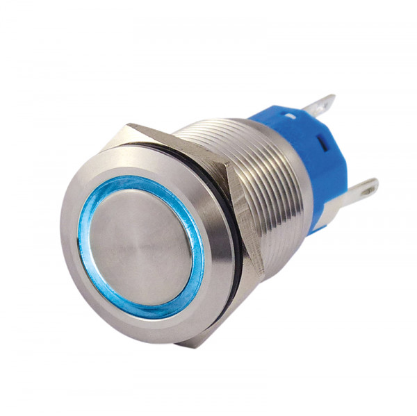 Metalltaster 19 mm mit Ringbel. blau 1 x Schliesser, 1 x Öffner BLANKO