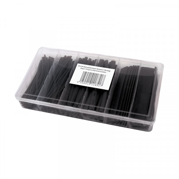 Schrumpfschlauch-Sortiment 100-teilig schwarz, Box BLANKO