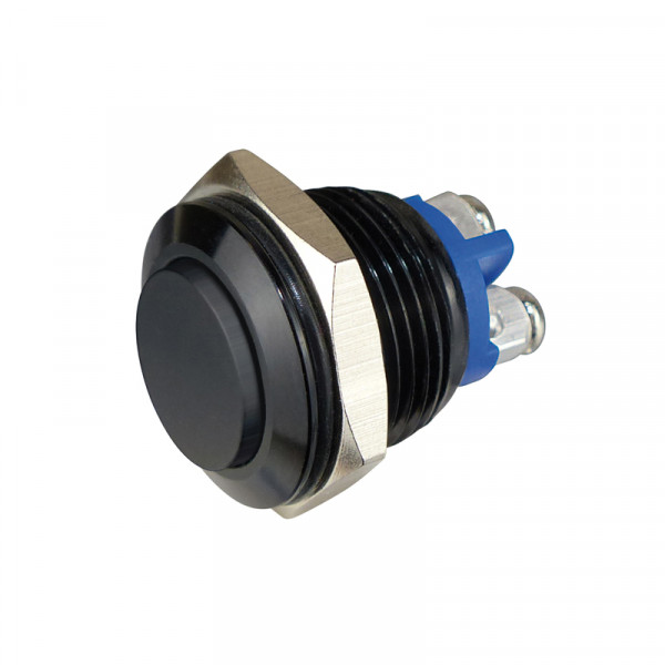 Aluminiumtaster 16 mm 1 x Schliesser schwarz, Tasterkopf erhaben,flach BLANKO